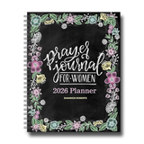 2026 Prayer Journal for Women planner with floral design on a black background