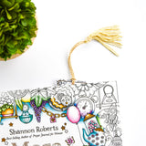 Colorful book with decorative elements on a white surface