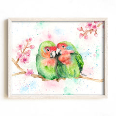 Lovebirds & Blossoms Watercolor Art Print