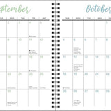 Two-page spread of a spiral-bound calendar showing September and October.
