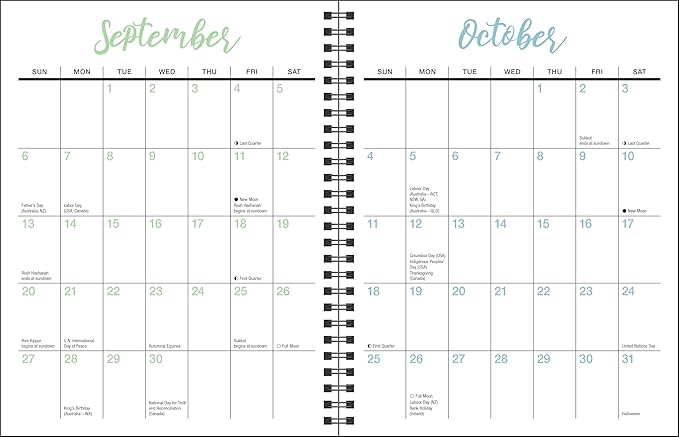 Two-page spread of a spiral-bound calendar showing September and October.
