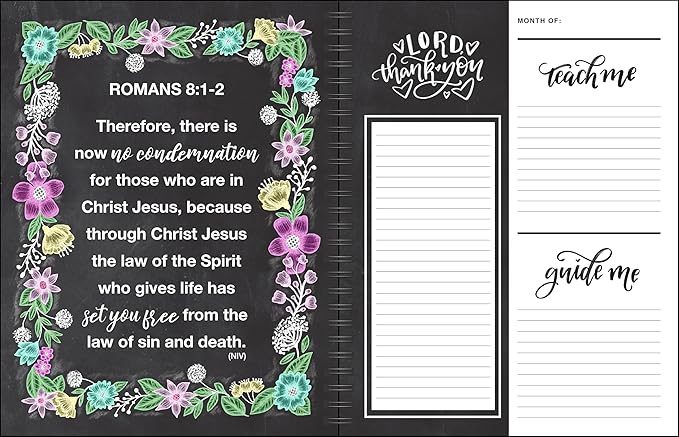 Planner with floral design, Bible verse, and blank pages